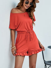 Load image into Gallery viewer, Drawstring Waist Ruffled Short Sleeve Romper
