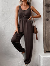 Load image into Gallery viewer, Decorative Button Scoop Neck Sleeveless Jumpsuit
