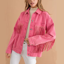 Load image into Gallery viewer, Fringe Detail Dropped Shoulder Denim Jacket
