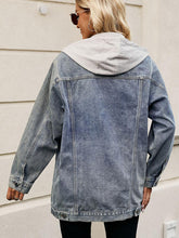 Load image into Gallery viewer, Drawstring Button Up Hooded Denim Jacket
