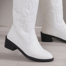 Load image into Gallery viewer, PU Leather Point Toe Block Heel Boots
