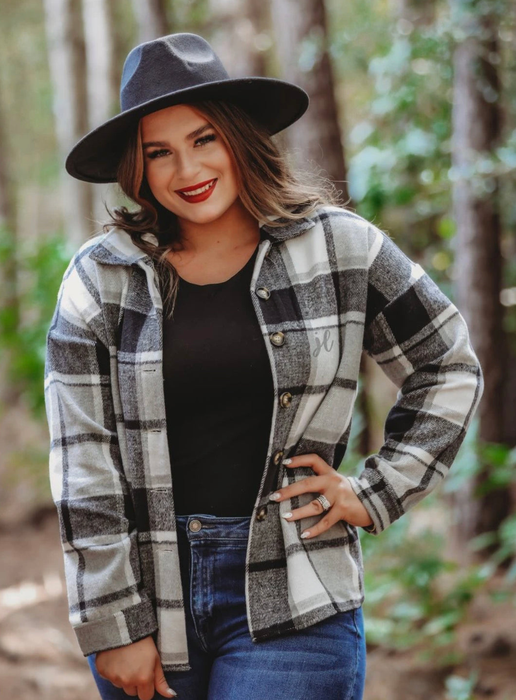 Maycie black plaid shacket